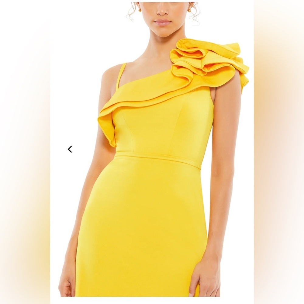 NWT Ieena for Mac Duggal 55286 Asymmetrical Neckline Ruffle Dress Size 6 Lemon - Picture 3 of 6